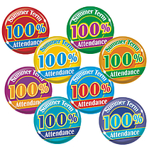 40 Summer Term 100% Attendance Badges - 38mm