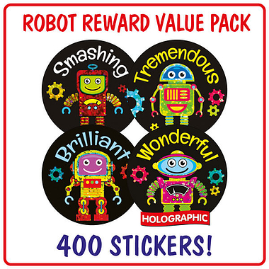 400 Holographic Robot Stickers - 32mm