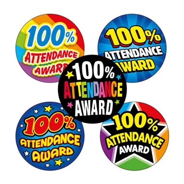 70 100% Attendance Stickers - 25mm