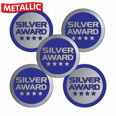 70 Metallic Silver Award Stickers - 25mm