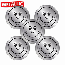 70 Metallic Silver Smile Stickers - 25mm