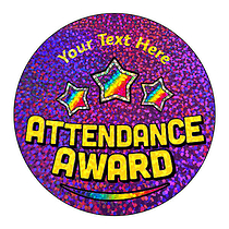 72 Personalised Holographic Attendance Award Stickers - 35mm