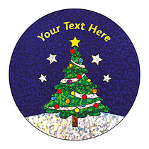 72 Personalised Holographic Christmas Tree Stickers - 35mm