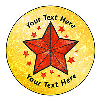 72 Personalised Holographic Coloured Star Gold Stickers - 35mm