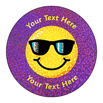 72 Personalised Holographic Cool Emoji Stickers - 35mm