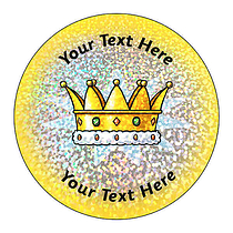 72 Personalised Holographic Gold Crown Stickers - 35mm