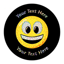 72 Personalised Holographic Happy Emoji Stickers - 35mm