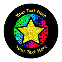 72 Personalised Holographic Neon Star Stickers - 35mm