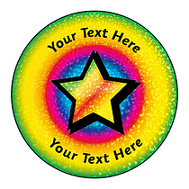 72 Personalised Holographic Rainbow Star Burst Stickers - 35mm