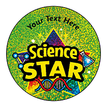 72 Personalised Holographic Science Star Stickers - 35mm