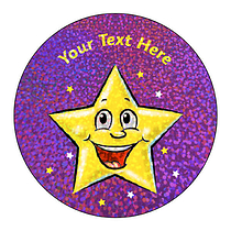 72 Personalised Holographic Smiley Star Stickers - 35mm