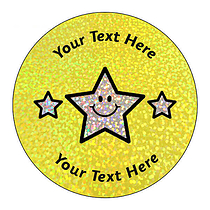 72 Personalised Holographic Triple Star Stickers - 35mm