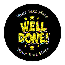 72 Personalised Holographic Well Done Stars Stickers - 35mm