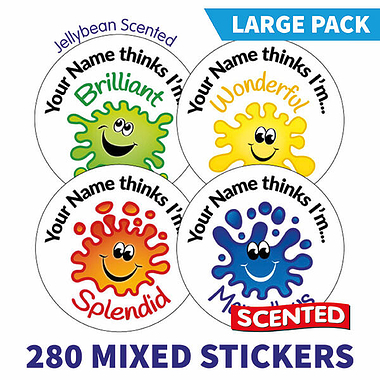Personalised SCENTED "Mrs XX thinks I'm..." Splash Stickers - Jellybean - Value Pack (280 Stickers - 37mm)