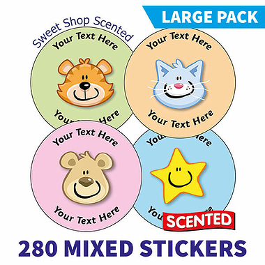 Personalised SCENTED Mixed Faces Stickers - Sweet Shop - Value Pack (280 Stickers - 37mm)