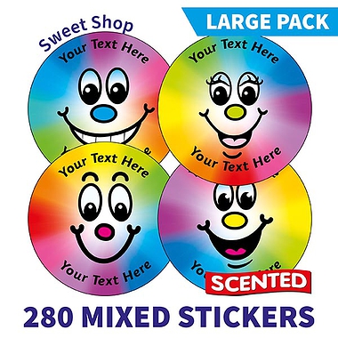 Personalised SCENTED Rainbow Smiles Stickers - Sweet Shop - Value Pack (280 Stickers - 37mm)