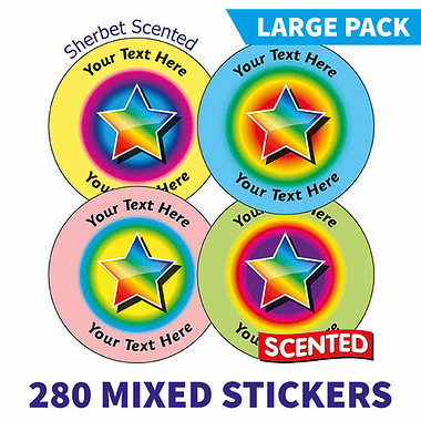 Personalised SCENTED Rainbow Star Stickers - Sherbet - Value Pack (280 Stickers - 37mm)