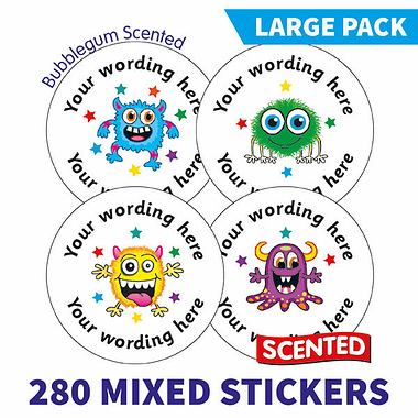 Personalised SCENTED Monster Stickers - Bubblegum - Value Pack (280 Stickers - 37mm)