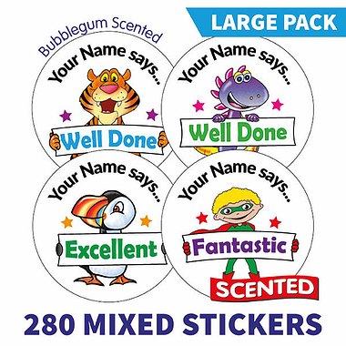 Personalised SCENTED Character Stickers - Bubblegum - Value Pack (280 Stickers - 37mm)