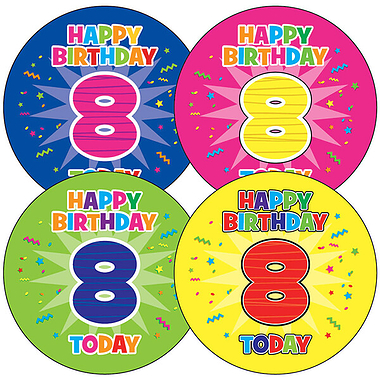 8th Birthday Stickers (35 Stickers - 37mm)