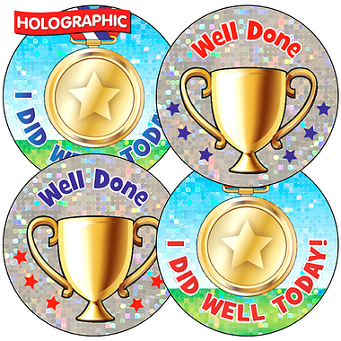 35 Holographic Sports Day Stickers - 37mm