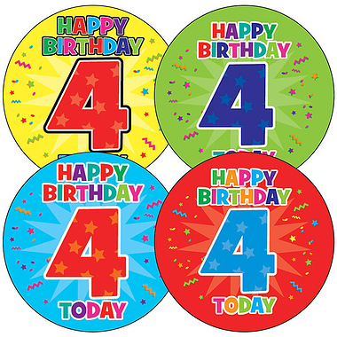 4th Birthday Stickers (35 Stickers - 37mm)