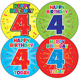 4th Birthday Stickers (35 Stickers - 37mm)