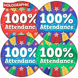 35 Holographic 100% Attendance Stickers - 37mm
