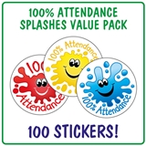 100% Attendance Splash Stickers (100 Stickers - 32mm) Brainwaves