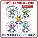 Scented Jellybean Stickers - Well Done Monsters - Value Pack (150 Stickers - 25mm)