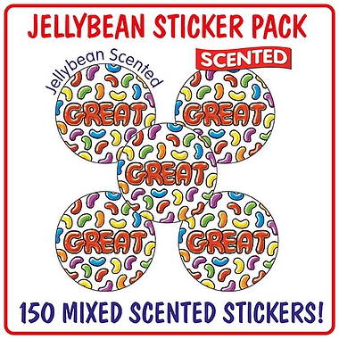 Scented Jellybean Stickers - Great - Value Pack (150 Stickers - 25mm)