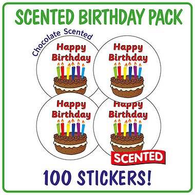 Scented Chocolate Stickers - Happy Birthday (100 Stickers - 32mm)