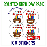 100 Chocolate Scented Happy Birthday Stickers - 32mm