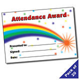 Rainbow Attendance Award Certificates (20 certificates - A5)