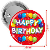 Happy Birthday Badges - Red (10 Badges - 38mm)