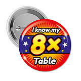 I know my 8x Times Tables Badges (10 Badges - 38mm)