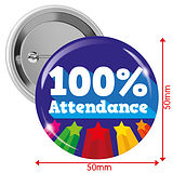 100% Attendance Badges (10 Badges - 50mm)