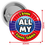 I Know All My Times Tables (10 Badges - 50mm)
