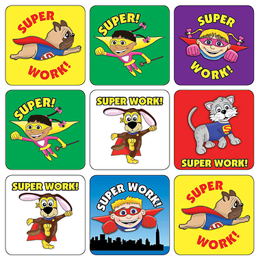 Superhero Stickers - Super Work (35 Stickers - 20mm)