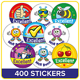 Excellent and Well Done Stickers Value Pack (400 Stickers - 32mm)