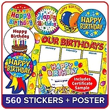540 Happy Birthday Stickers, Poster and Sample Certificate