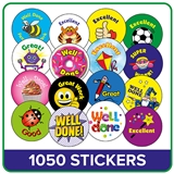 School Stickers Mixed - AMAZING VALUE Pack (1050 Stickers - 25mm)