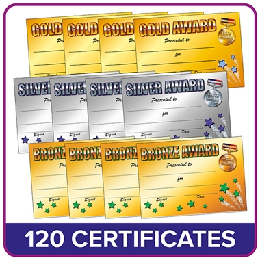 Gold, Silver, Bronze Certificates Value Pack (120 Certificates - A5)
