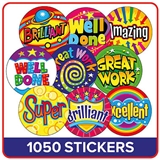 1050 Assorted Bright Reward Stickers - 25mm