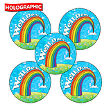 30 Holographic Well Done Rainbow Stickers - 25mm