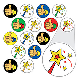 196 Wands and Thumbs Up Stickers - 10mm