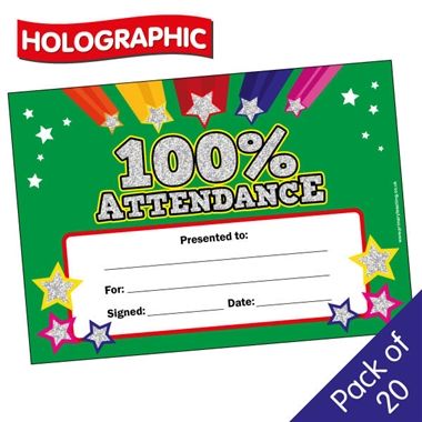Holographic 100% Attendance Certificates (20 Certificates - A5)