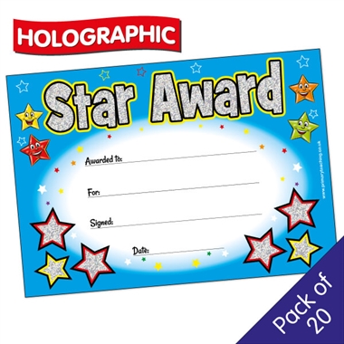 Holographic Star Award Certificates (20 Certificates - A5)