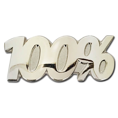 100% Silver Badge - Metal (25mm x 10mm)