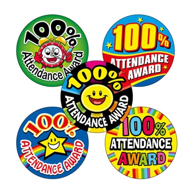 100% Attendance Stickers (70 Stickers - 25mm) Brainwaves